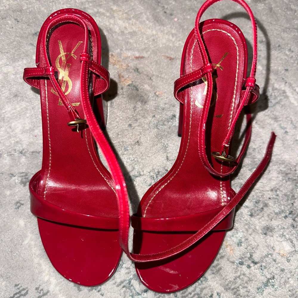 YSL RED BOTTOM BLOCK HEELS